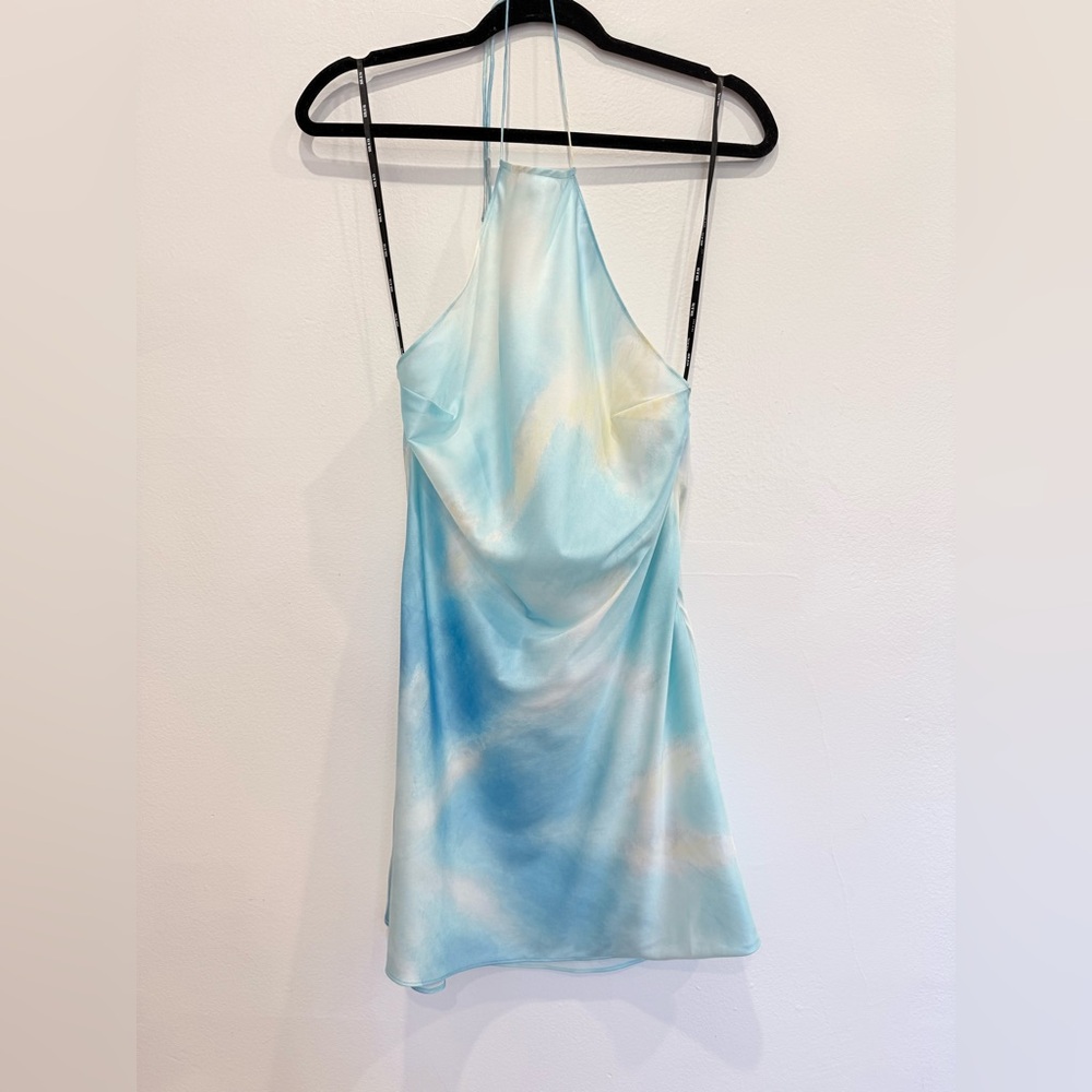 NWT SER.O.YA Helen 100% Silk Halter Mini Dress Cloud Tie Dye Size M - Picture 6 of 9